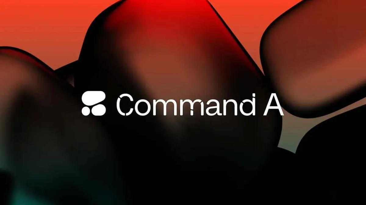 Must-punane graafiline taust, mille esiplaanil on tekst 'Command A' ja valge kujutis vasakul tekstist.