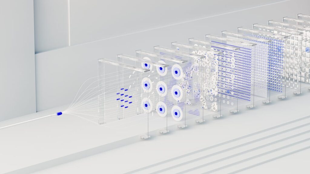 An artist’s illustration of artificial intelligence (AI). This image was inspired by neural networks used in deep learning. It was created by Novoto Studio as part of the Visualising AI pr...